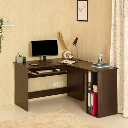 GREEN SOUL Brixton L-Shaped Corner Desk (4ft+4.5ft) With Keyboard Tray & 2 Storage Shelves Engineered Wood Multipurpose Table