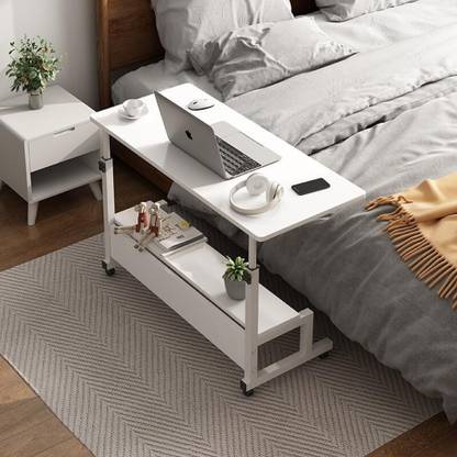 SAVYA HOME Manual Height Adjustable Desk & Table-Top with Wheels & Cup Holder-Home/Office Metal Multipurpose Table