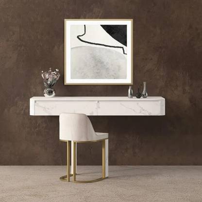 NG Decor Modern White Floating Desk Wall Mounted Writing Desk with 2-Drawer Sintered Engineered Wood Office Table