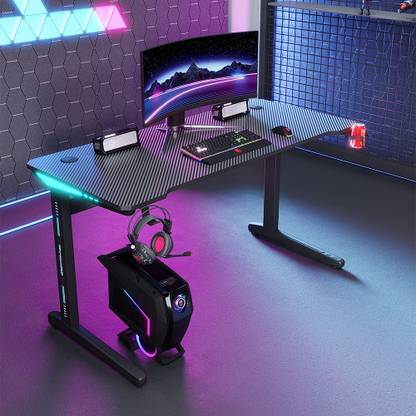 SAVYA HOME Gaming Desk, Engineered Wood with RGB Lighting | Black| Size-M Engineered Wood Multipurpose Table