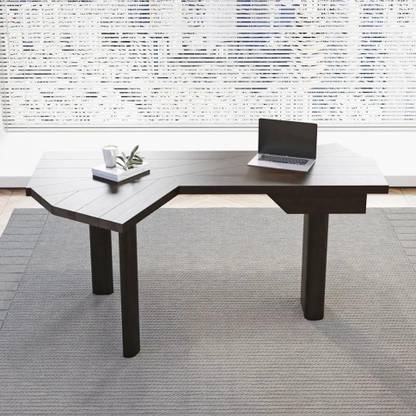 NG Decor Japandi Walnut L-Shape Writing Desk with 1 Drawer Wood Corner Desk Irregular Top Engineered Wood Office Table