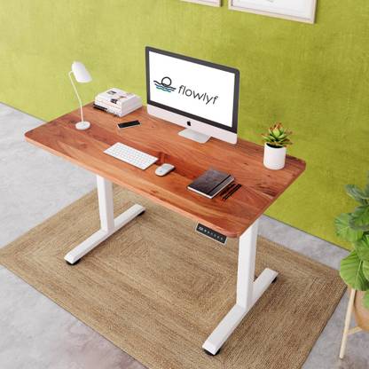 FLOWLYF FDGO- Electric Height Adjustable Desk- 2yr WRNTY | 120 x 60 CM Top | Solid Wood Multipurpose Table