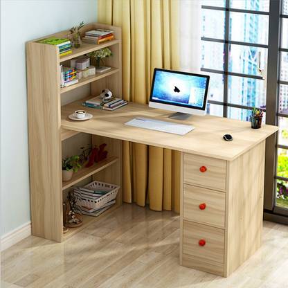 KAWACHI Compact Computer Laptop Desk Study Table with 4 Shelves Storage 3 Drawers Engineered Wood Office Table