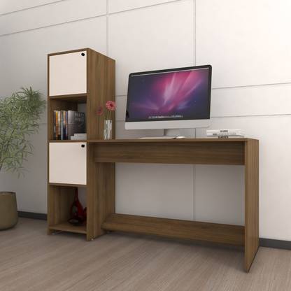 spacesbyU Duocia Study Table with Cabinet and Open Storage | Computer Table | Engineered Wood Study Table