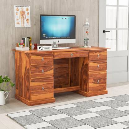 Wopno Furniture Sheesham Wooden Study Table & Desk with Drawer for Home and Office Solid Wood Study Table