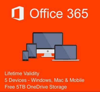MICROSOFT Office 365 For 5 Users/PC (Lifetime Validity)