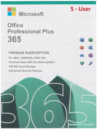 MICROSOFT Office 365 Professional Plus 5 User & 100 GB Storage ( PC-MAC-ANDROID-IOS-IPAD )