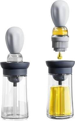 Shreeshann Glass Olive Oil Bottle and Brush 2 in 1 Silicone Dropper Measuring Oil Dispenser 200 ml Glass Bottle