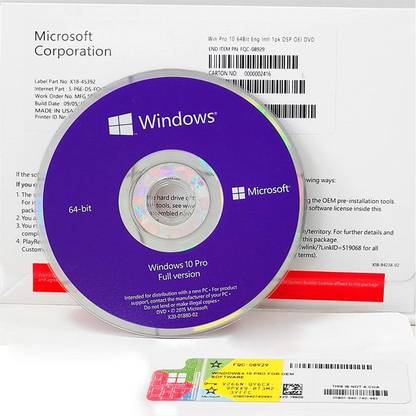 MICROSOFT Windows 10 Professional DVD OEM Pack(1 PC/User, Lifetime Validity) DVD PACK 64 BIT/32 BIT