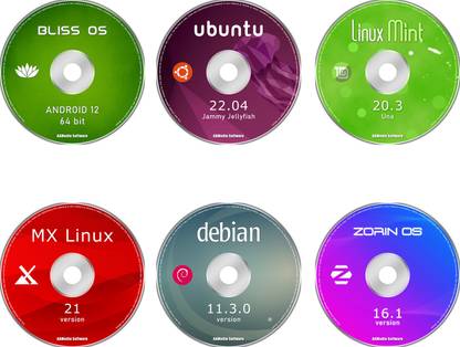TekyMeky Top 6 Linux OS on 6DVDs, Ubuntu, ANDROID, Mint, ZORIN OS, Debian, MX Linux 64bit LATEST 64