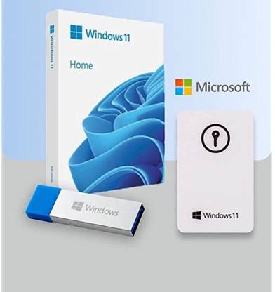 MICROSOFT Windows 11 Home FPP Box Pack (1 User, Lifetime Validity) Activation Key Card with USB 3.0 - Full Retail Pack 64/32 BIT