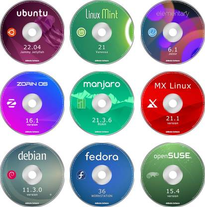 टेकीमेकी 9 Most Popular Linux Distros on 9 DVDs Ubuntu Mint Zorin manjaro SUSE debian LATEST 64