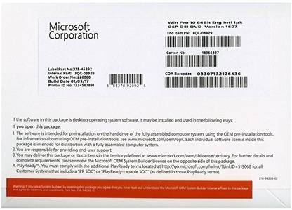 MICROSOFT Windows 10 Pro DVD Pack ( 1 User, Lifetime ) Transferable 64 Bit