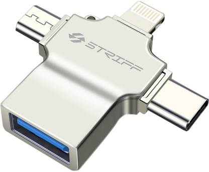 STRIFF Lightning, USB Type C, Micro USB, USB OTG Adapter 4in1_Otg_Adapter Lightning Type-C Micro USB 3.0 for iOS& Android (Silver)