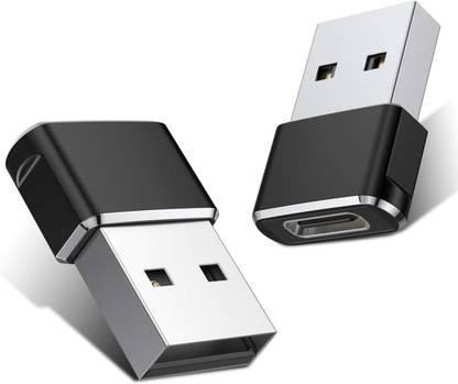 jihaan Black usb to type c 2 Pack Mini USB C Type C Adapter Plug, Type C Female to USB A Male Phone Converter