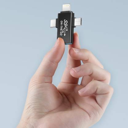 TECHGEAR Black OTG-adapter 3-i-1, USB C till USB 3.0-uttagsadapter, Lightning till USB, Phone Converter