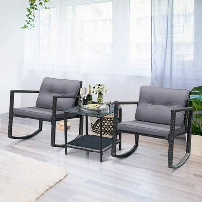 Jiomee Furniture Outdoor-Indoor Rattan Wicker Rocking Chairs Bistro Set Metal Outdoor Chair