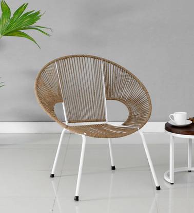 Home Delight Rope and Metal Outdoor Chair In White & Natural Finish (Set Of 2) Metal Outdoor Chair