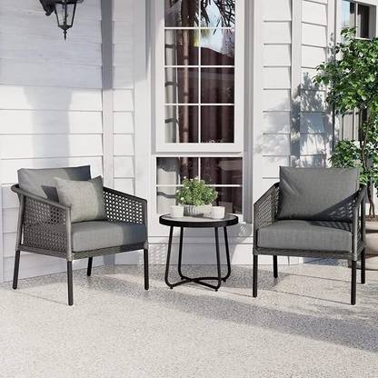 Spyder Craft 3 Piece Patio Rope Furniture Set 2 Chair & 1 Glass Top Table Metal Outdoor Chair