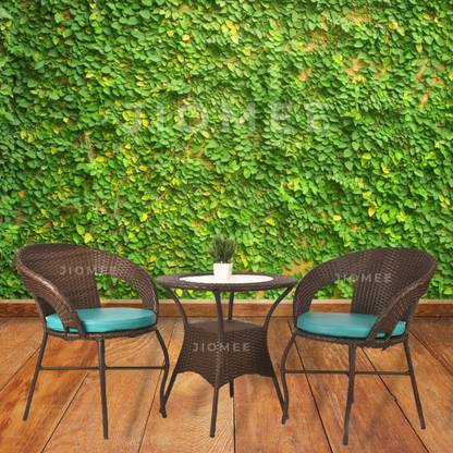 Jiomee Furniture Outdoor-Indoor Patio Rattan Wicker 2-Seater Chair & Table Bistro Set Metal Outdoor Chair