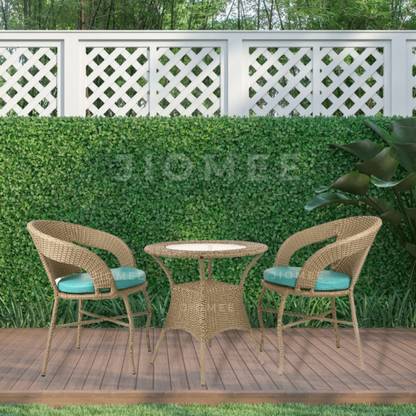 Jiomee Furniture Outdoor-Indoor Patio Rattan Wicker 2-Seater Chair & Table Bistro Set Metal Outdoor Chair