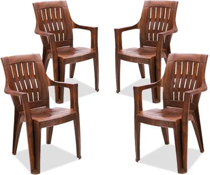 MAHARAJA Omega For Home, Office | Comfortable | Arm Rest | Bearing Capacity up to 200Kg Plastic Outdoor Chair  (Teakwood, Set of 4, Pre-assembled)