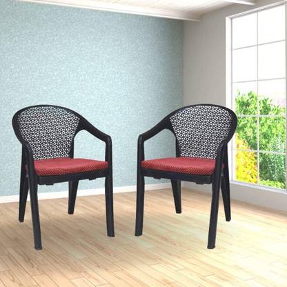 ITALICA Oxy Plastic Arm Chair with Cushion/Glossy Finish Chair for Dining Room/ Plastic Outdoor Chair