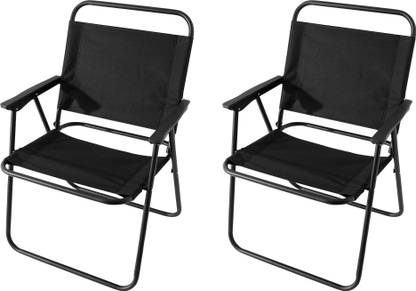 KUBER INDUSTRIES (Set of 2) Small Portable & Foldable Chair for Travelling | Black Metal Outdoor Chair