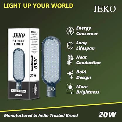 Jeko 20W LED Street Light – Energy-Efficient Outdoor Lighting | IP66 Waterproof, Dustproof & Durable for Office & School Street Light Outdoor Lamp