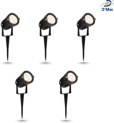 D'Mak LED Outdoor Garden Spot and Spike 5W IP65, Warm White 3000K, with 1 Year Warranty, Aluminium Body (5Watt) - Set of 5| Garden Lights | | 5w Garden Light | Post Light Outdoor Lamp