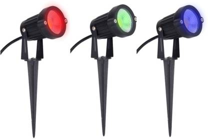 Hybrix LED Spike Light, Spot Light, Multicolor Light for Home Garden, (5 Watt), Bridge Lux Optical COB LED, Red/Green/Blue 1 Light Each Color, Elegant PVC Body, IP67 Waterproof for Indoor/Outdoor Use (PACK OF 3) Post Light Outdoor Lamp