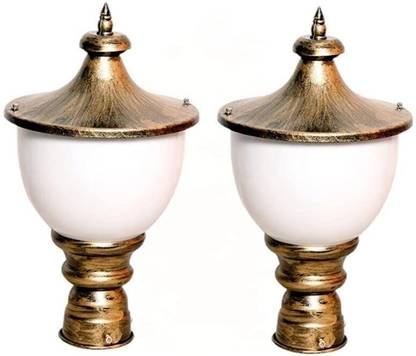 Areezo reezo Golden Antique Outdoor Modern Home Waterproof Gate Light/Pillar Light for Main Gate (Bulb Not Included)(Pack of 2) Gate Light Outdoor Lamp