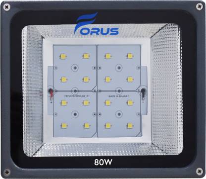 FORUS 80W LED Flood Light | Highest Lumens-210 lm/W |10 Years Warranty | BIS Approved | IP-66 Waterproof | Outdoor Road Light | Made in Bharat | Cool White Pack of 1PC (Aluminum) Flood Light Outdoor Lamp