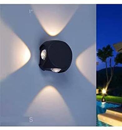 GLINTAC 4 Way Round Ball Outdoor LED Black Body Outdoor Waterproof IP65 Exterior Wall Step Light Fixture Waterproof Lamp (Warm White) (( 4x3W = 12 Watts) 4 Ray) Post Light Outdoor Lamp