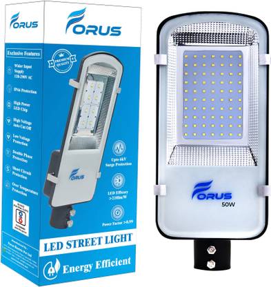 FORUS 50W LED Street Light for Outdoor Road, Parking, and Industrial Lighting - High Lumens 160 lm/W, Waterproof, Energy-Saving Aluminum Lamp, 5-Year Warranty, Cool White, Made in Bharat | 1 PC Street Light Outdoor Lamp