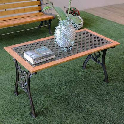 spacepanda Oggon Heavy Duty Table in Cast Iron and Wood for Outdoor Garden Park Patio Deck Solid Wood Outdoor Table