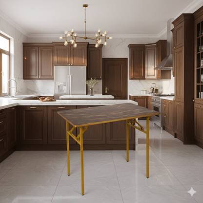 Kiara Quality First Multi-Purpose Portable & Foldable Wooden Computer Table with Metallic Golden Leg Solid Wood 4 Seater Dining Table