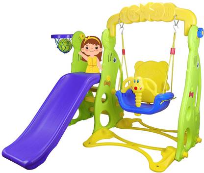 LOOKNSNAP Slide Combo for Kids with 1 Basket Ball - Dolphin Garden Slider Combo