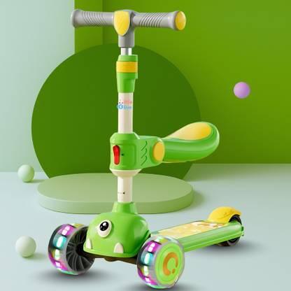 Little Olive Double Deck Scooter With LED Lights, Adjustable Handlebar, and Lean-to-Steer