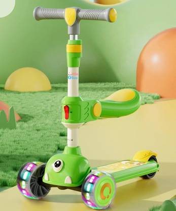 Little Olive Double Deck Scooter With LED Lights, Adjustable Handlebar, and Lean-to-Steer