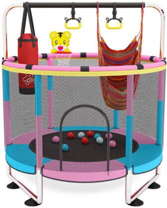 StarAndDaisy 4 in 1 Trampoline with Safety Net, Pull Up Handle, Boxing Bag & Swing for Kids
