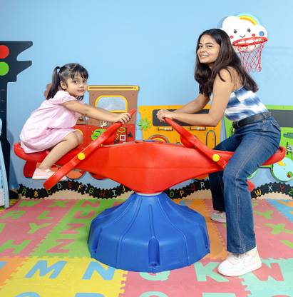 Ok Play Spin-O-Round See Saw Toy 360 Degree Fun Station, Swing, Spin & Round Blue & Red