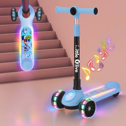 Little Olive Kids Studio Musical LED Scooter with Adjustable Height and Safety Features