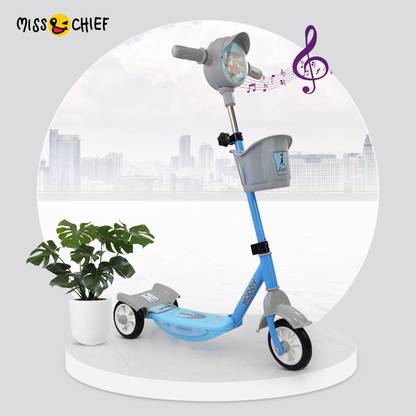 Miss & Chief by Flipkart Noddy Deluxe 3 Wheel Adjustable Height Kids Scooter with Storage Basket , Horn and LED Lights , Weight Capacity 40 kgs (4 to 9 Years, Blue)