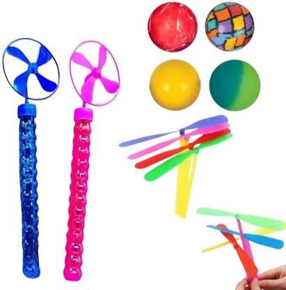 Super Easy 3 IN 1 ( 4 Pc Bouncy Ball + 2 Pc Bubble Stick + 10 Pc Dragonfly ) Outdoor Toy