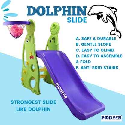 Pioneer Dolphin Slider Along with 1 Basket Ball - Easy to Assemble - Unbreakable Plastic