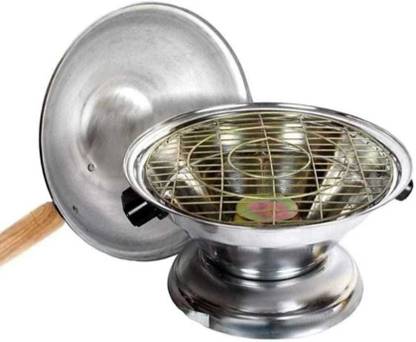 Shri kubreshwar dham Aluminum Tandoor Baking Bati Maker Wooden Handle Tandoor Silver Gas Tandoor 12kg Oven Outer Door Glass