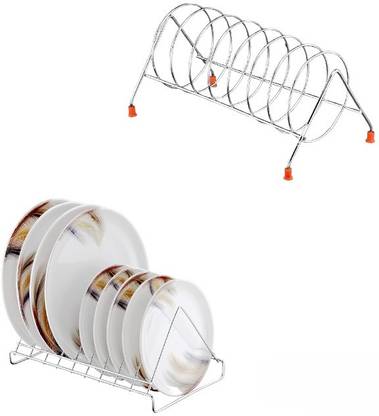 FineArts Stainless Steel Thali Rack | Dish Rack | Plate Stand | Dish Stand | Lid Holder Overhead Storage Shelf