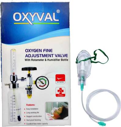 Oxyval Oxygen Flow Meter with Oxygen Mask ( Complete set ) Wall Mount Oxygen Cylinder Holder