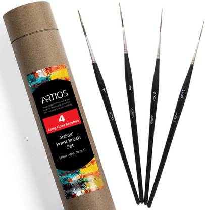 ARTIOS Detail Liner Brushes Set - 4 Fine Tip Paint Brushes with Brush Holder